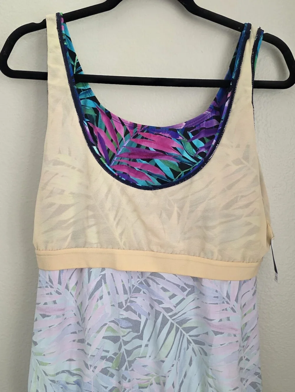 Swimsuits For All Women's Side Tie Blouson Tankini Top Tropical Palm 16 NWT